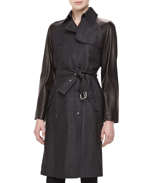 michael kors trenchcoat black|Michael Kors denim trench coat.